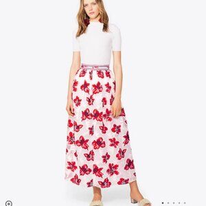 Tory Burch Barrington Nantucket Floral Maxi Embroidered Waist Skirt Size 4